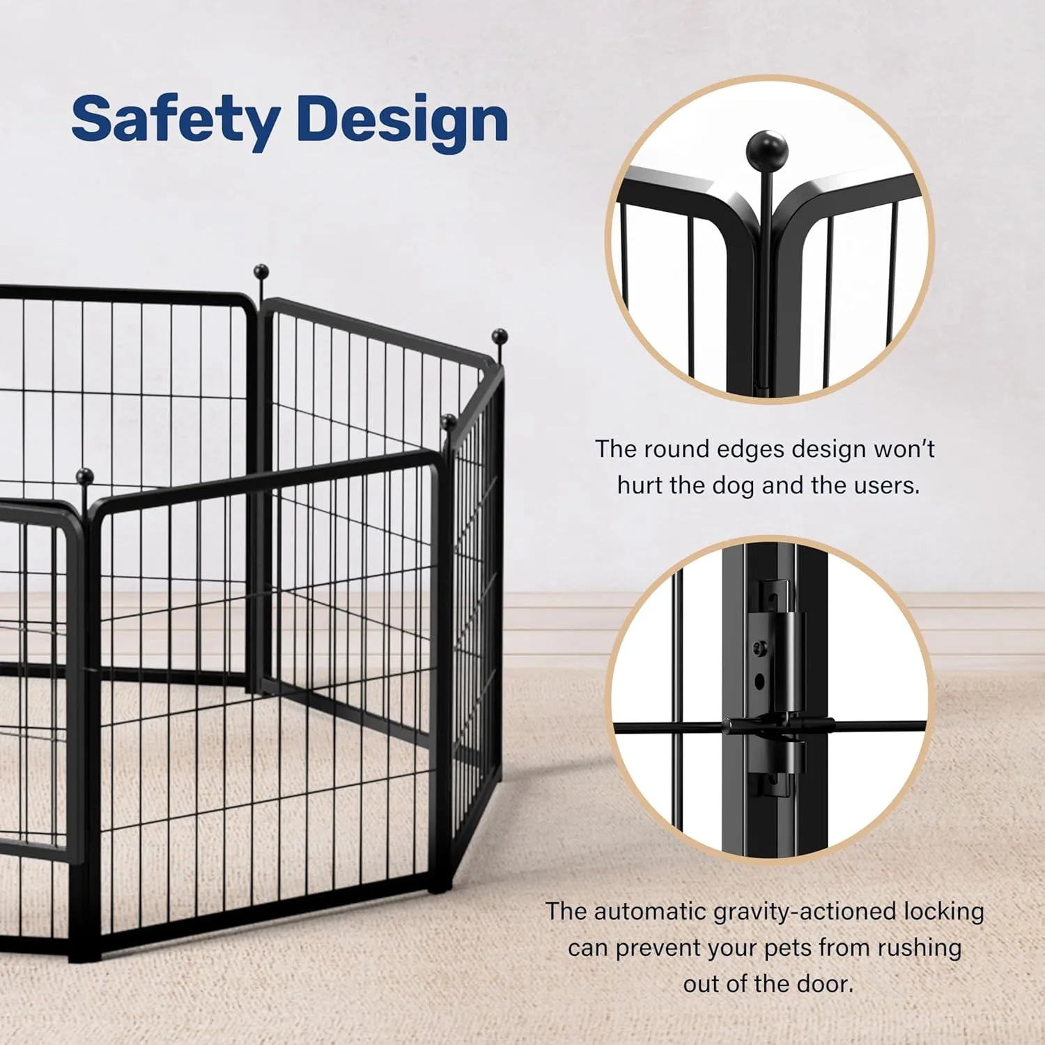 YSSOA Dog Playpen Indoor, Puppy Playpen Indoor Outdoor for Yard, Camping, RV, 40" Height 8 Panels Heavy Duty Dog Pen for Small/Medium/Large Dogs, Black